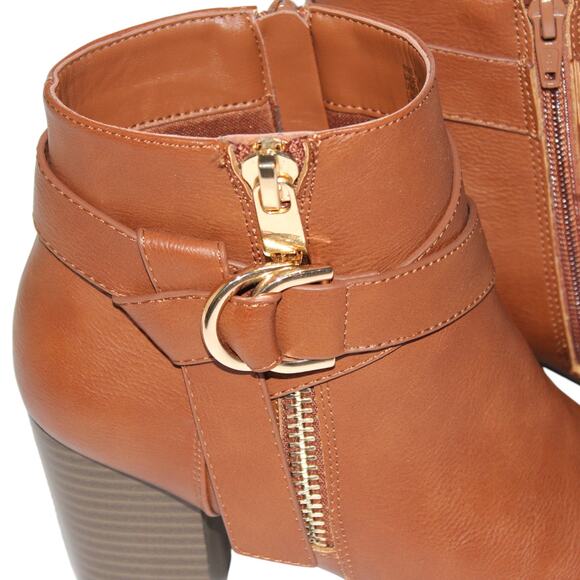 Faux Brown Leather and Gold Heeled Bootie Size 8.5 - Picture 3 of 5